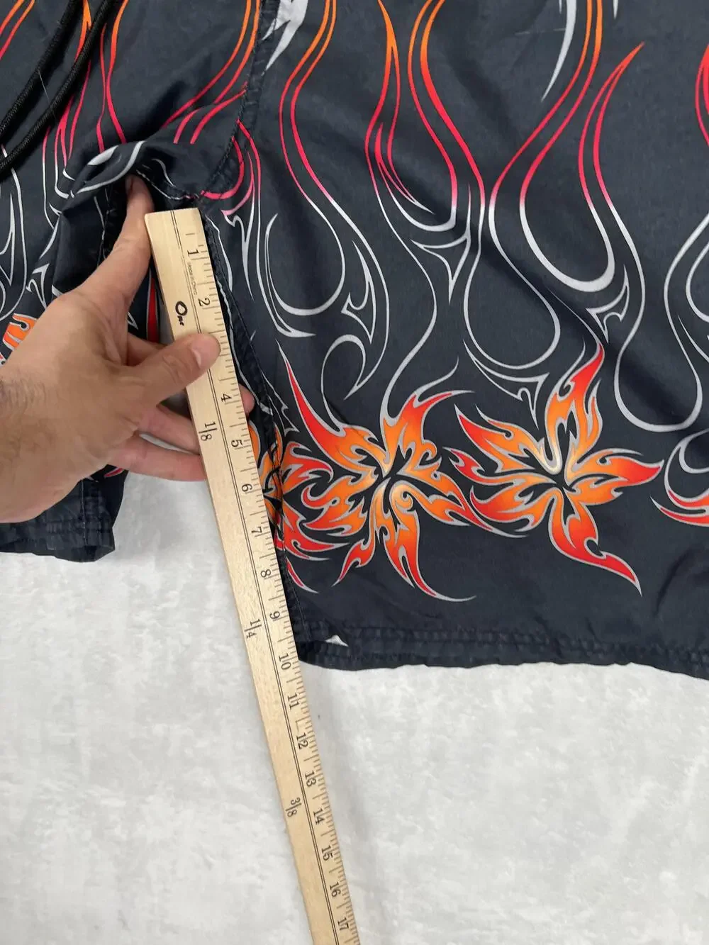Vintage OP Ocean Pacific Board Shorts Mens 36 Black Tribal Flame Surf Beach Y2K